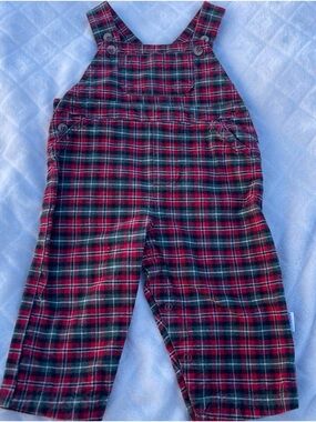 Little Me infant baby red green overalls Christmas holiday size 12 months cotton